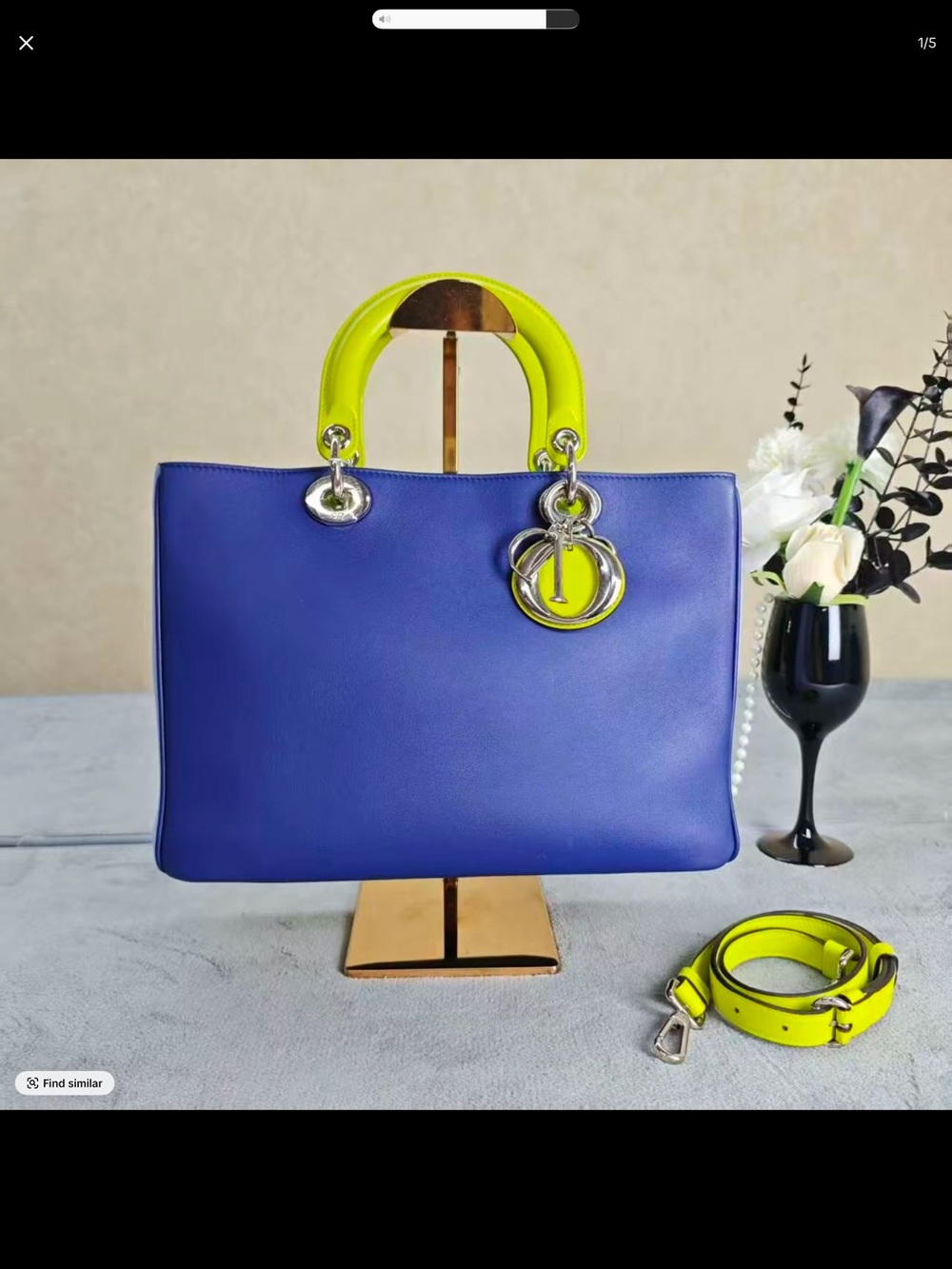 Dior Two-Tone Satchel in Blue and Neon Yellow - Picture 7 of 7